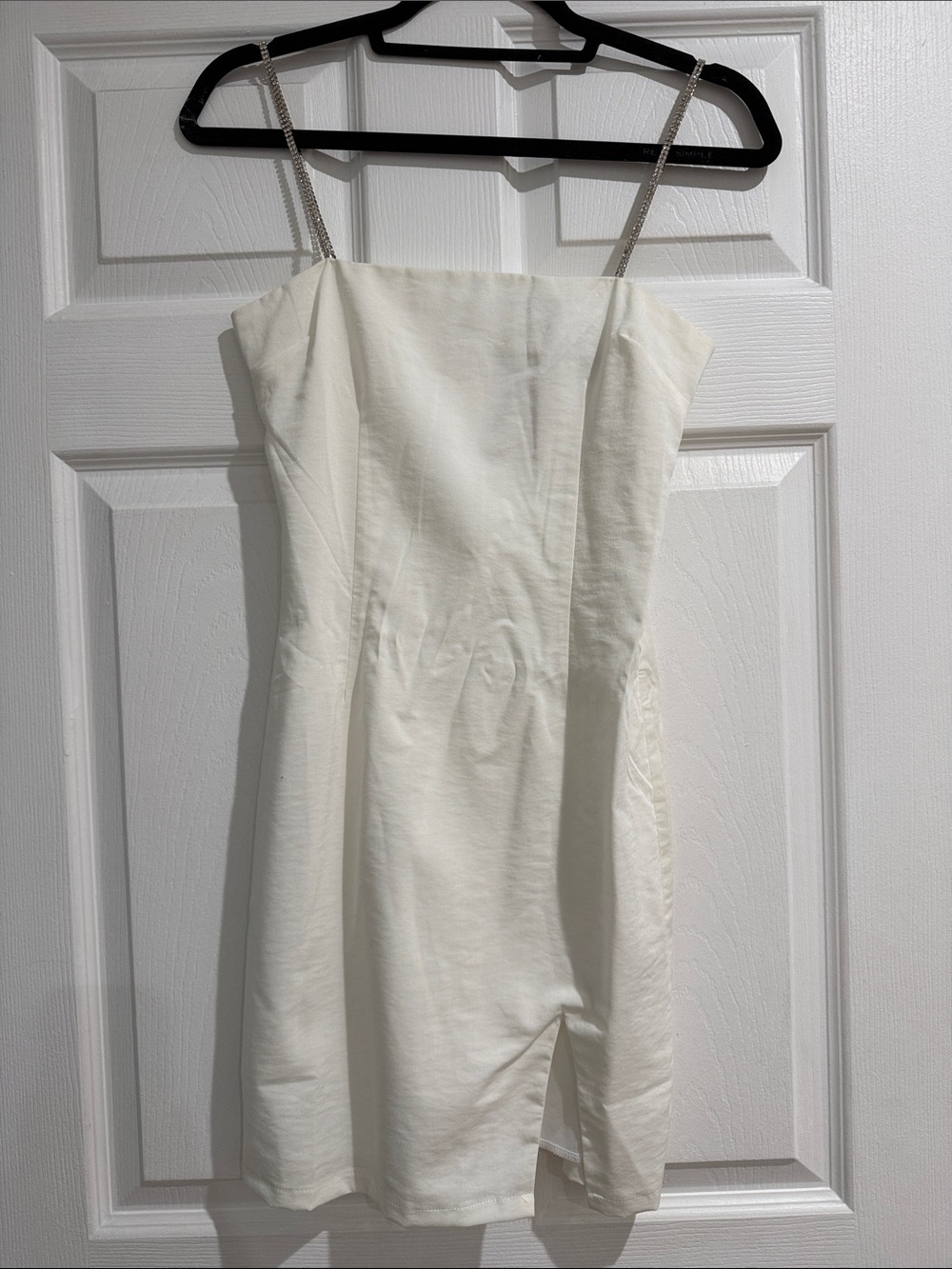 White Strap Mini Dress with Rhinestone Straps